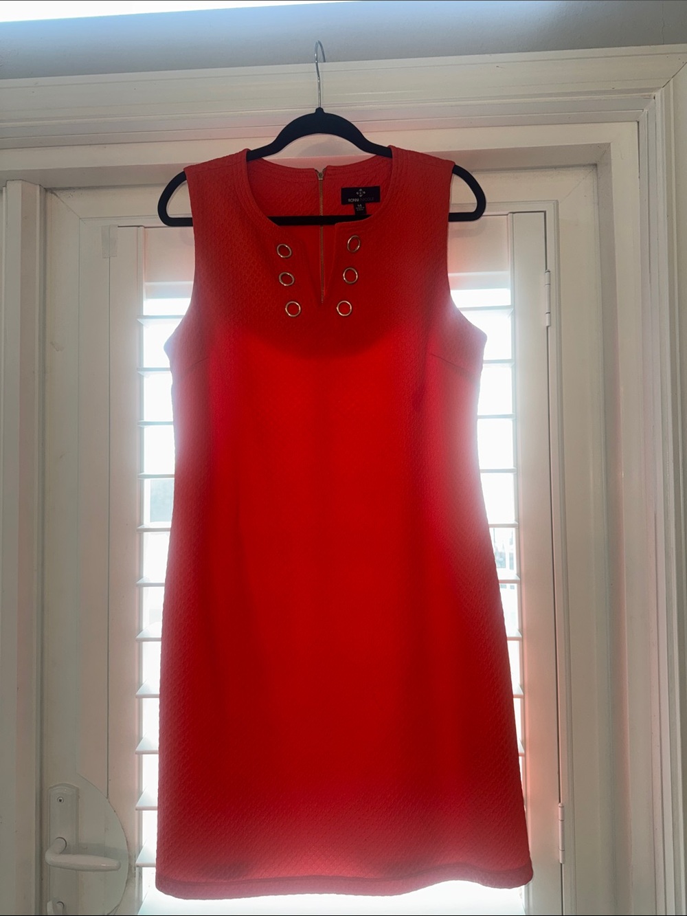 Ronni Nicole Red Sleeveless Shift Dress with Grommet Neck